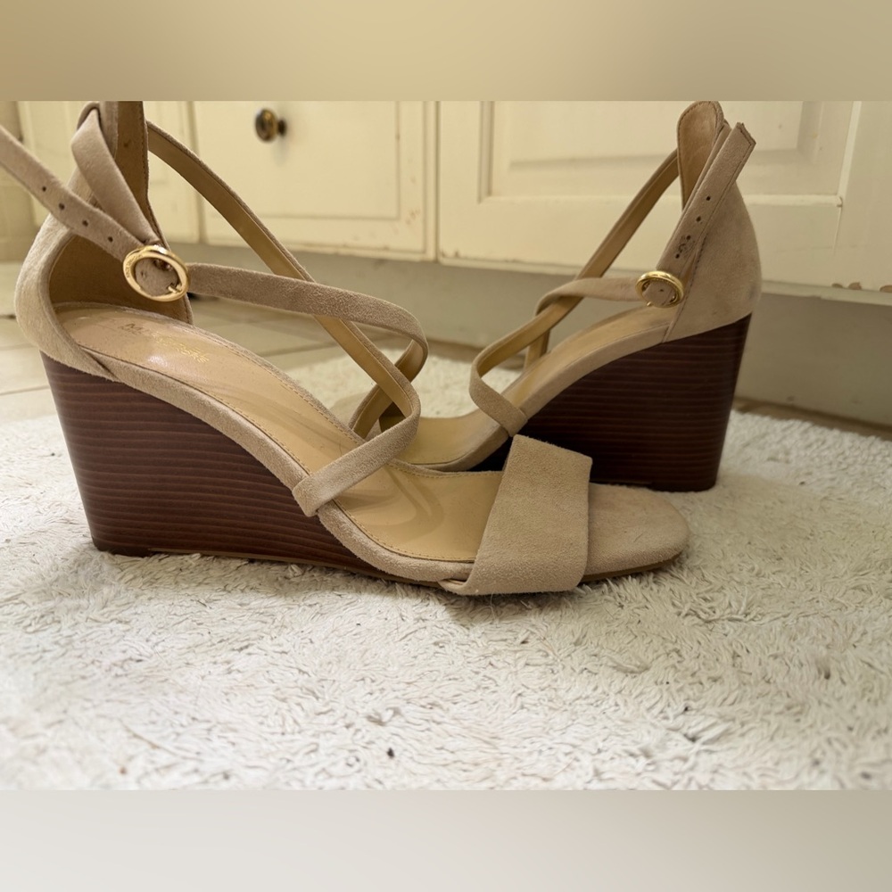 Michael Kors Cream and Brown Wedge Sandals, NWOT